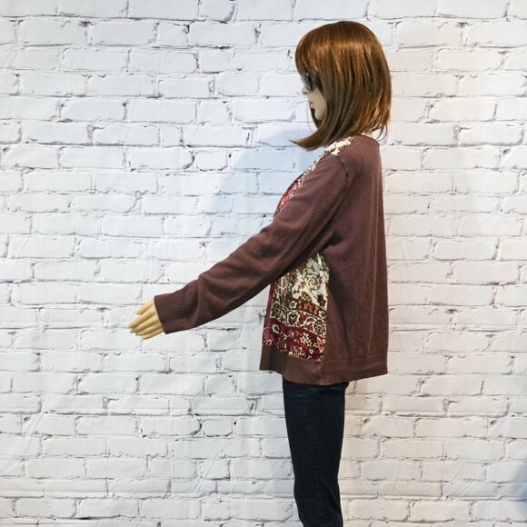 NEW YORK & COMPANY, Boho brown and burgundy button up cardigan - Picture 10 of 12
